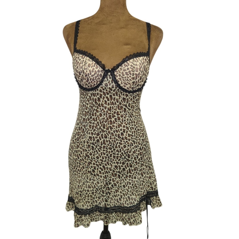 Rampage Y2K Babydoll Teddy Lingerie Size M Animal Print Mesh Leopard